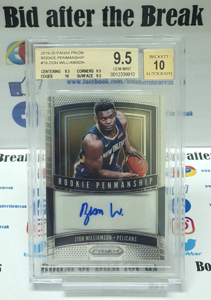 2019-2020 Panini Prizm Zion Williamson #19 Rookie Penmanship BGS 9.5